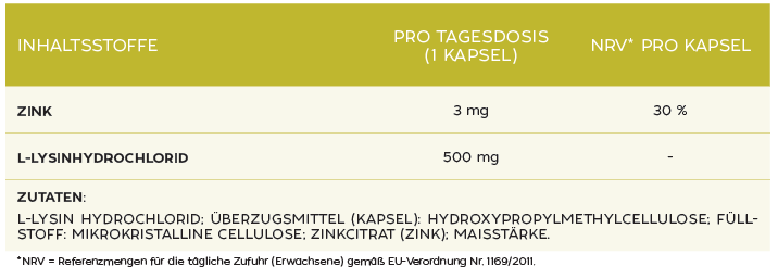 Lysin + Zink 28 Kapseln